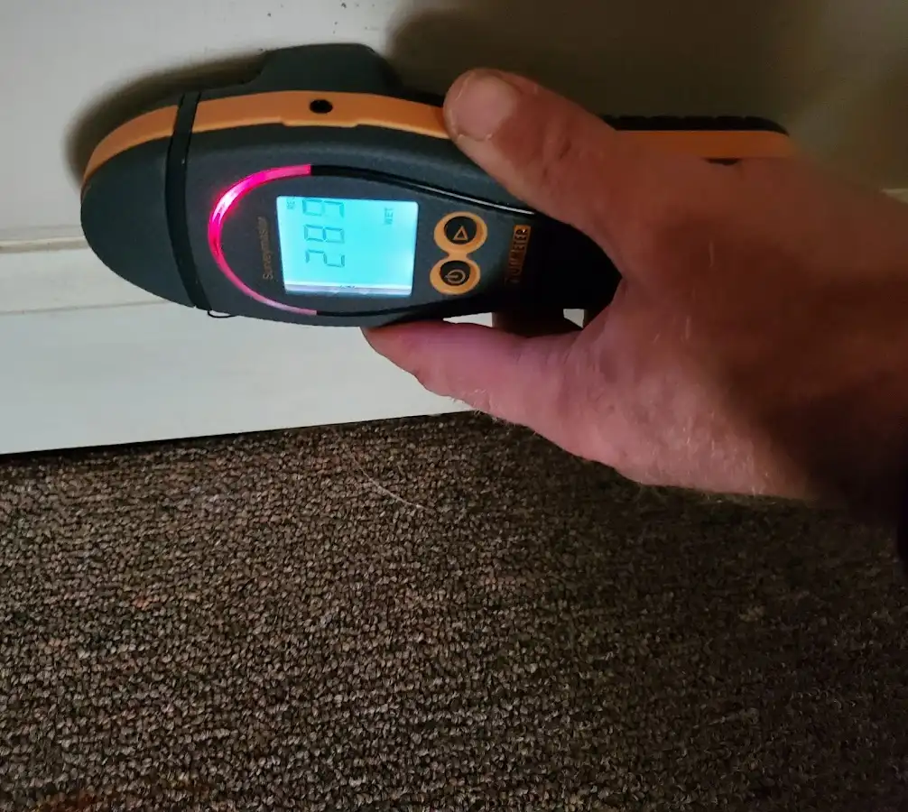 Moisture detection at baseboard during Burst Pipe Cleanup in Parsons